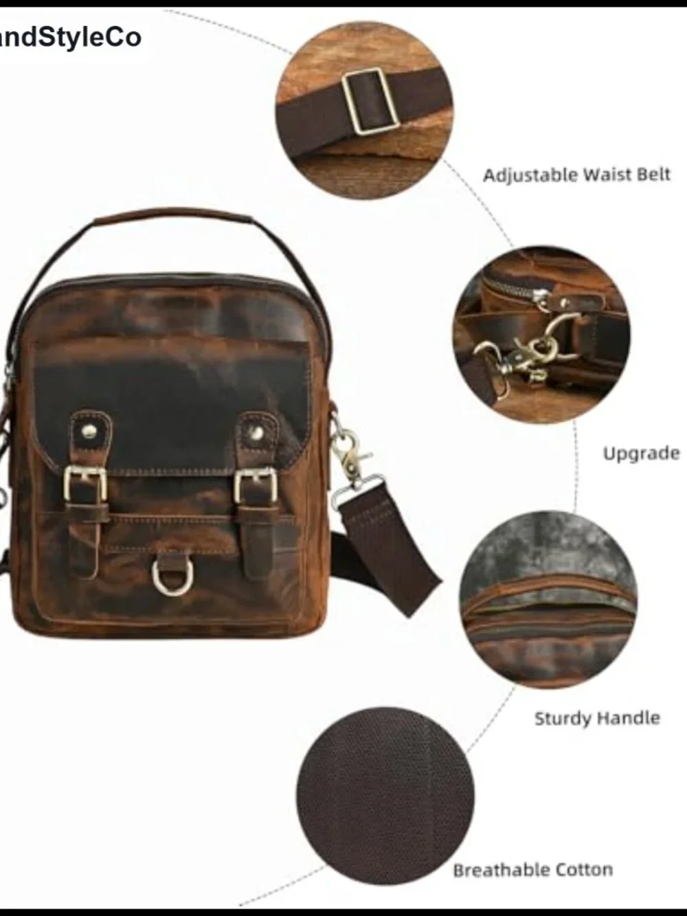 Genuine Leather Travel Messenger Bag A4 Tote Satchel Crossbody for Men